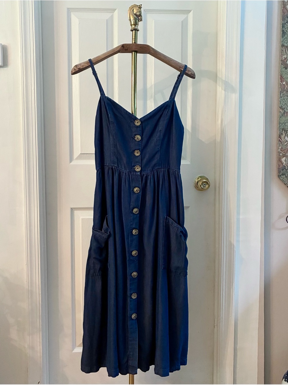 Urban Outfitters Dark Wash Chambray Button Front Sundress